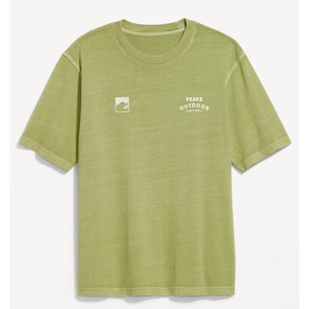 NWOT Old Navy Heavyweight Graphic T-Shirt 100% Cotton Green Peaks Outdoor Size L